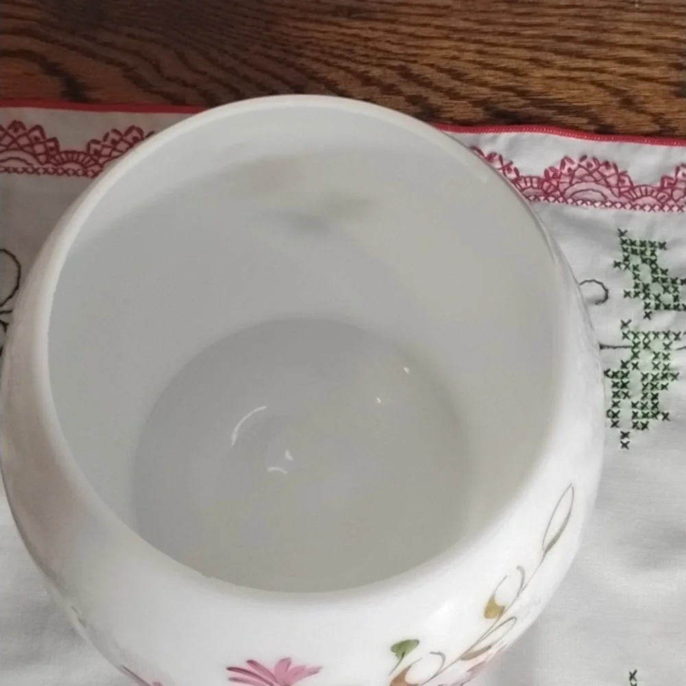 Floral White Glass Vase with Pink Accents - Picture 3 of 3